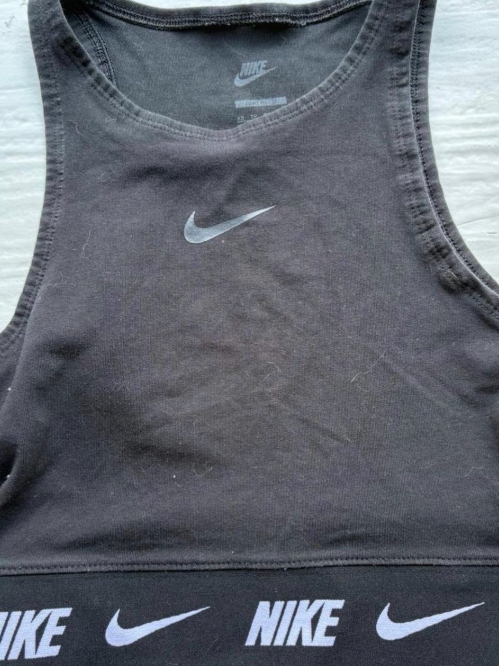 Nike Black Logo Performance High Neck Long Line Sports Bra Size XS EUC Crop Top